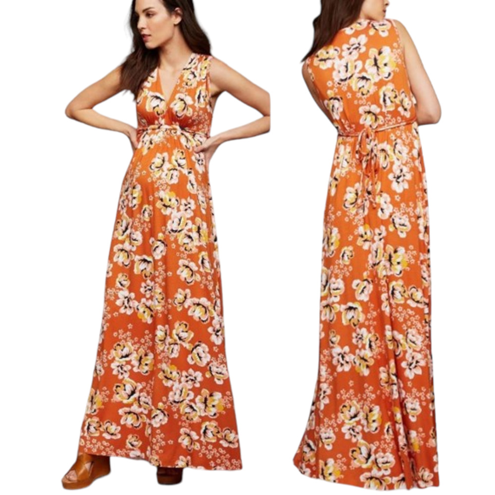 RACHEL PALLY Orange‎ Floral Zahara Sleeveless Maternity Maxi Dress Women's XS
